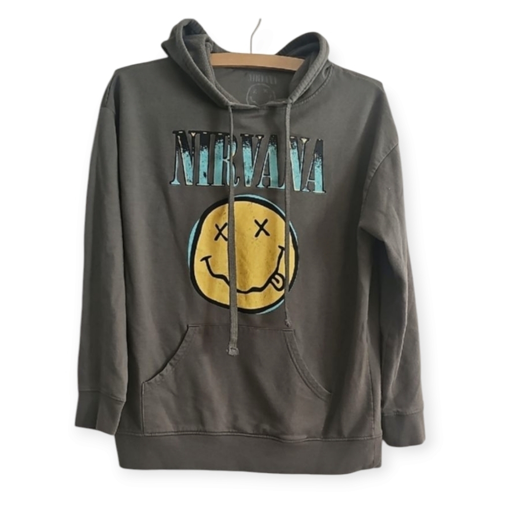 NIRVANA Blue and Gray Sweatshirt Iconic Smiley Face. Size M